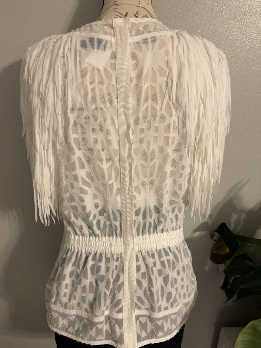 Byron Lars White Fringe Sheer Blouse Size 8 Boho Festival Western Top - Picture 3 of 7